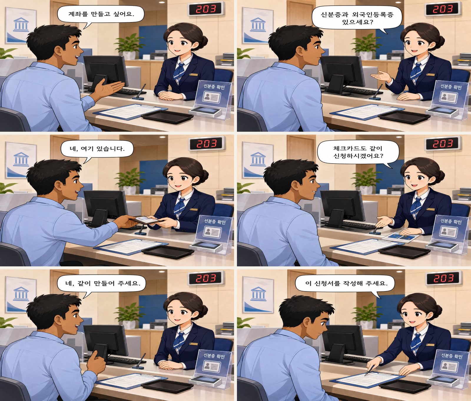 In der Bank um etwas bitten — 은행에서 부탁하기 Korean dialogue storyboard