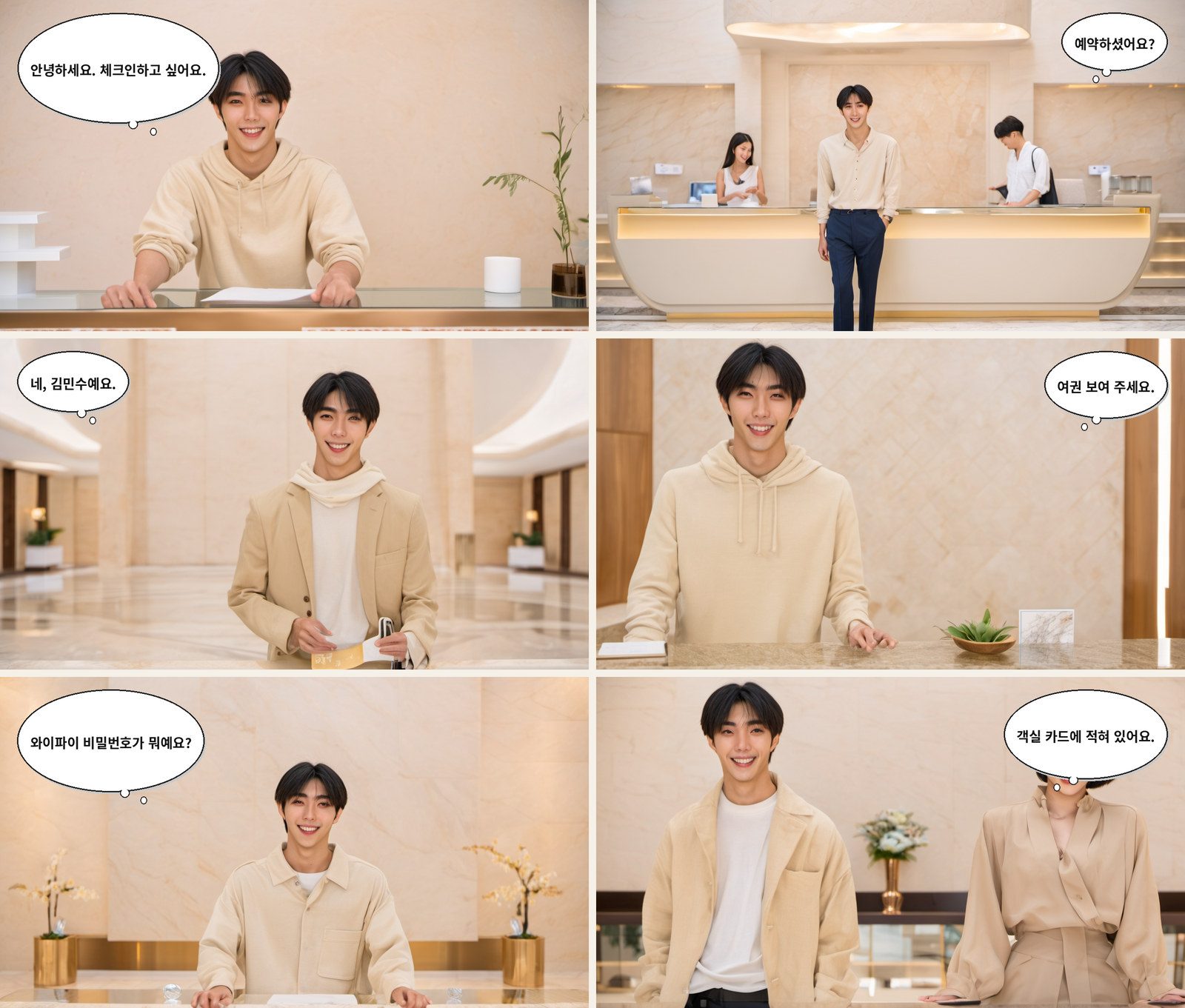 Hotel Check-in — 호텔 체크인 Korean dialogue storyboard