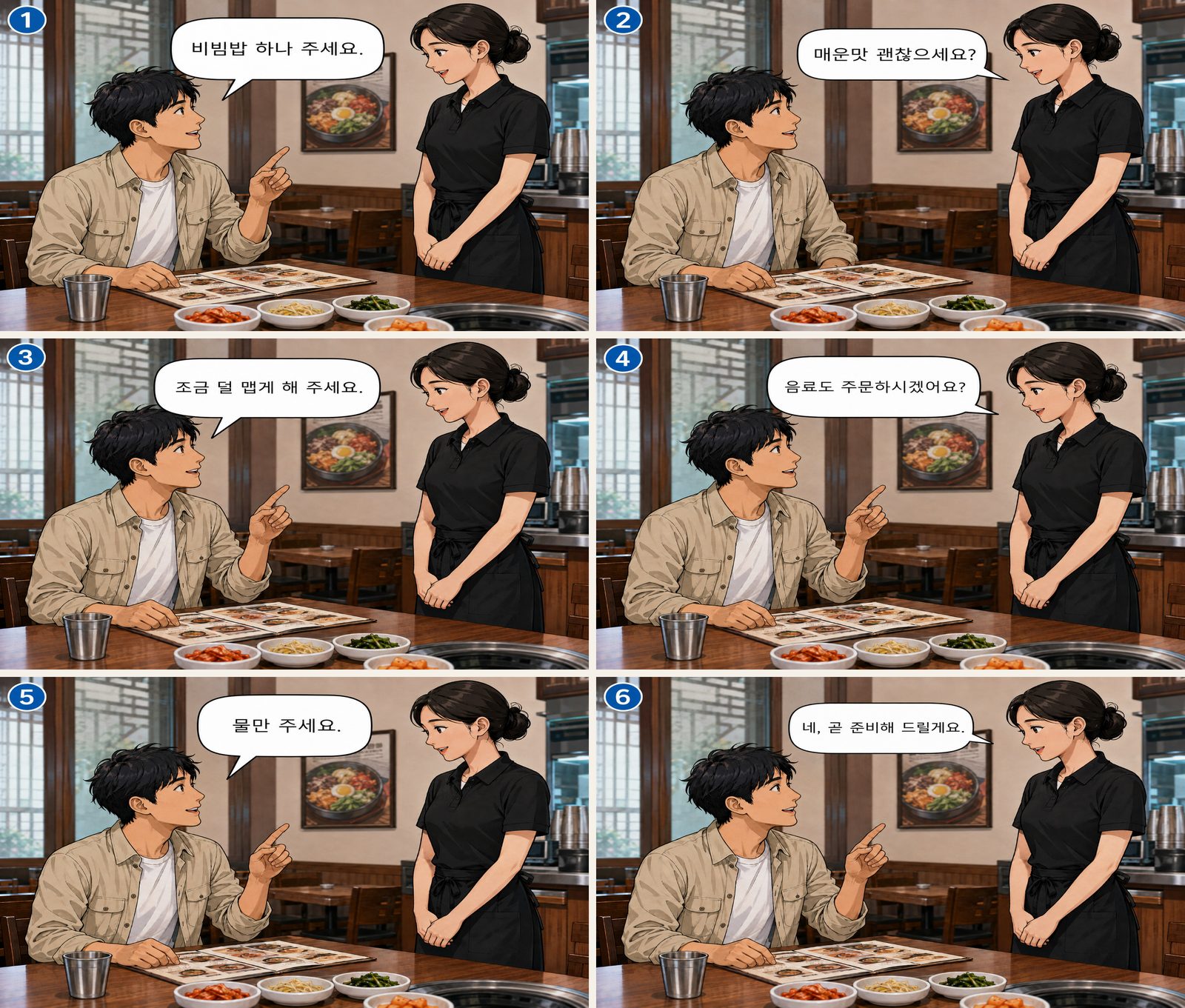 Essen bestellen — 음식 주문 Korean dialogue storyboard