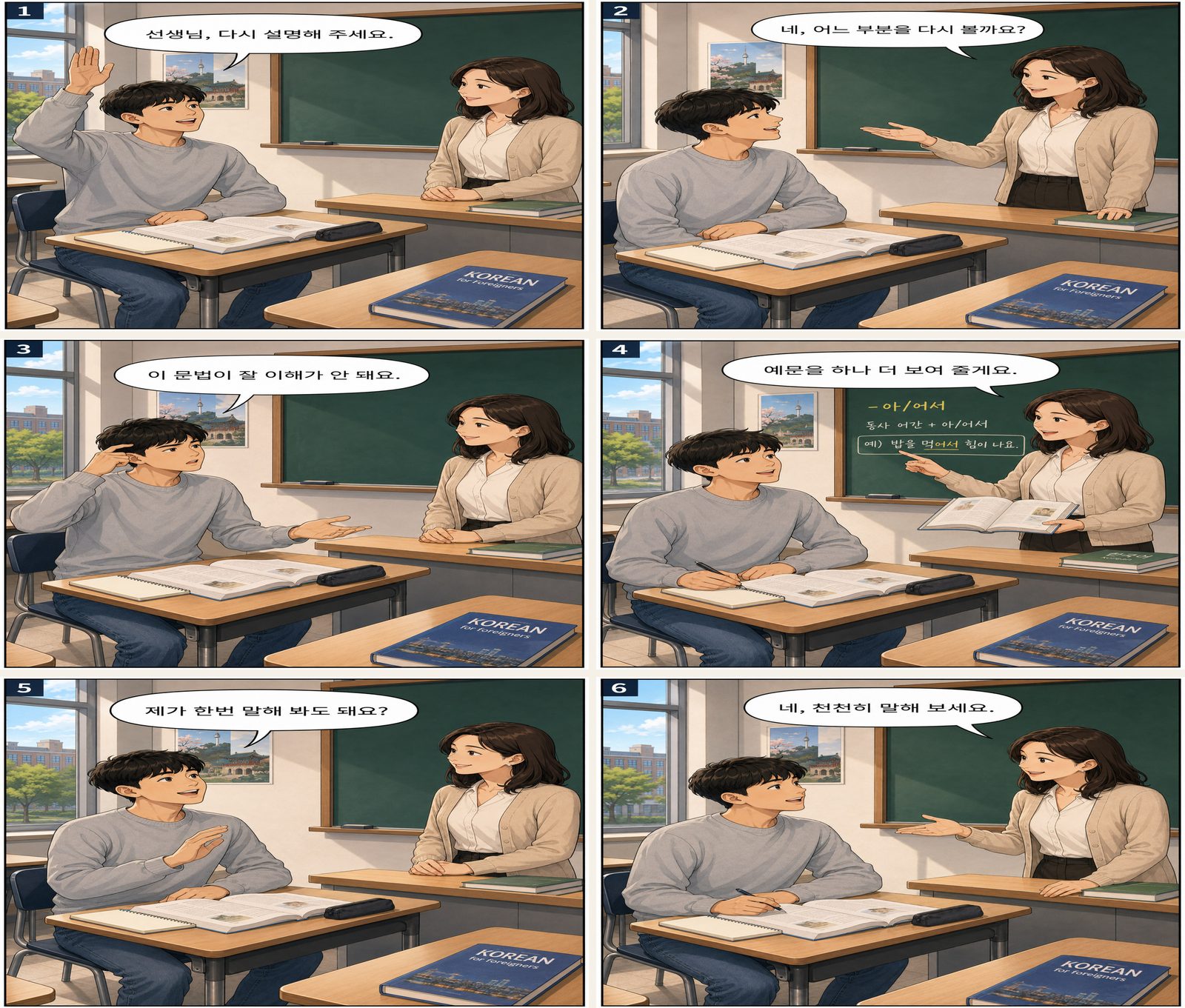 Domanda durante la lezione di coreano — 한국어 수업 중 질문 Korean dialogue storyboard