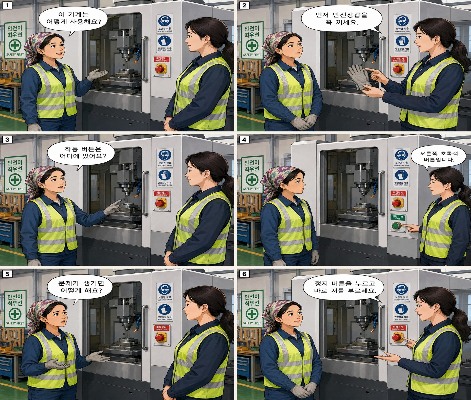 Arbeitsplatzsicherheit — 작업장 안전 Korean dialogue storyboard