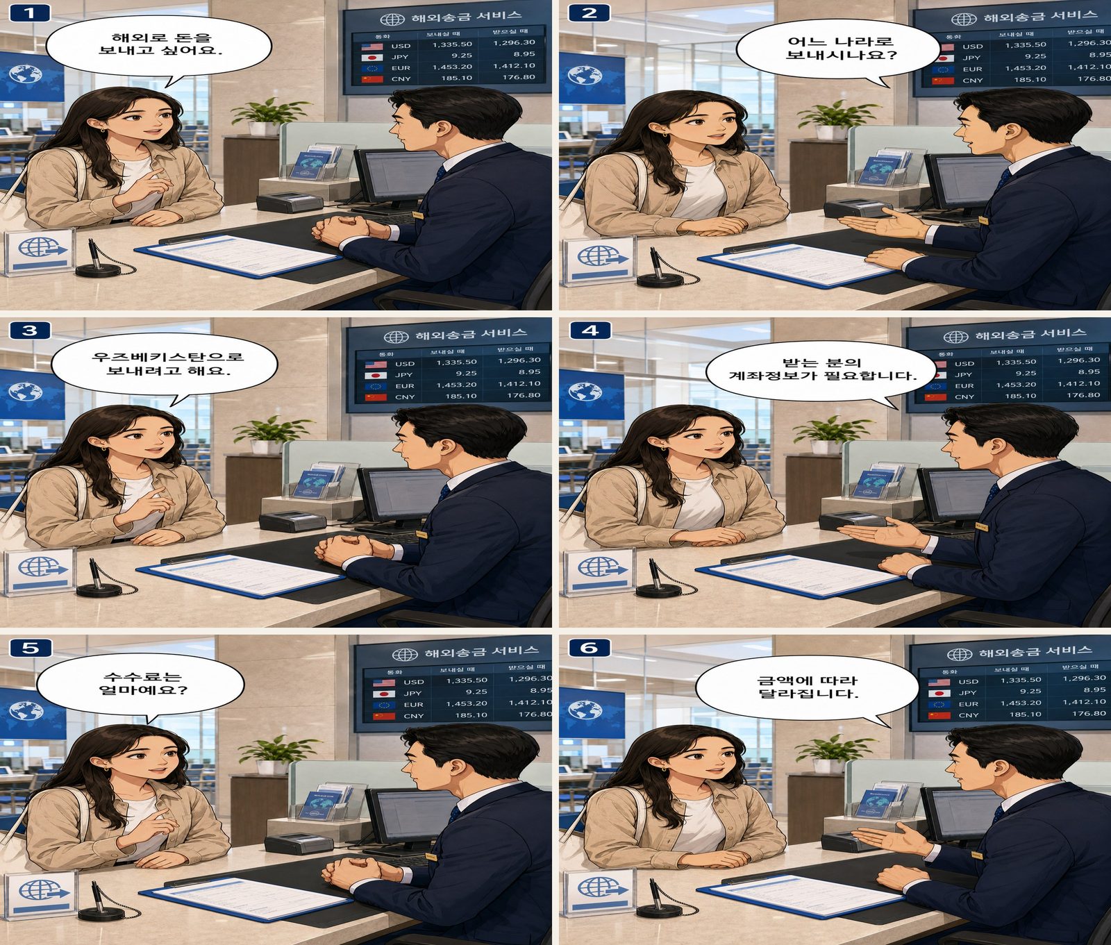 Auslandsüberweisung — 해외송금 Korean dialogue storyboard