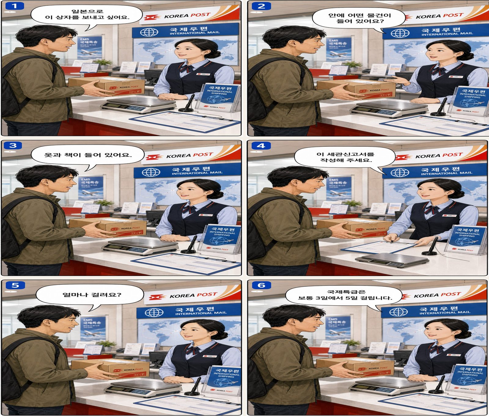 Postane uluslararası kargo — 우체국 국제택배 Korean dialogue storyboard