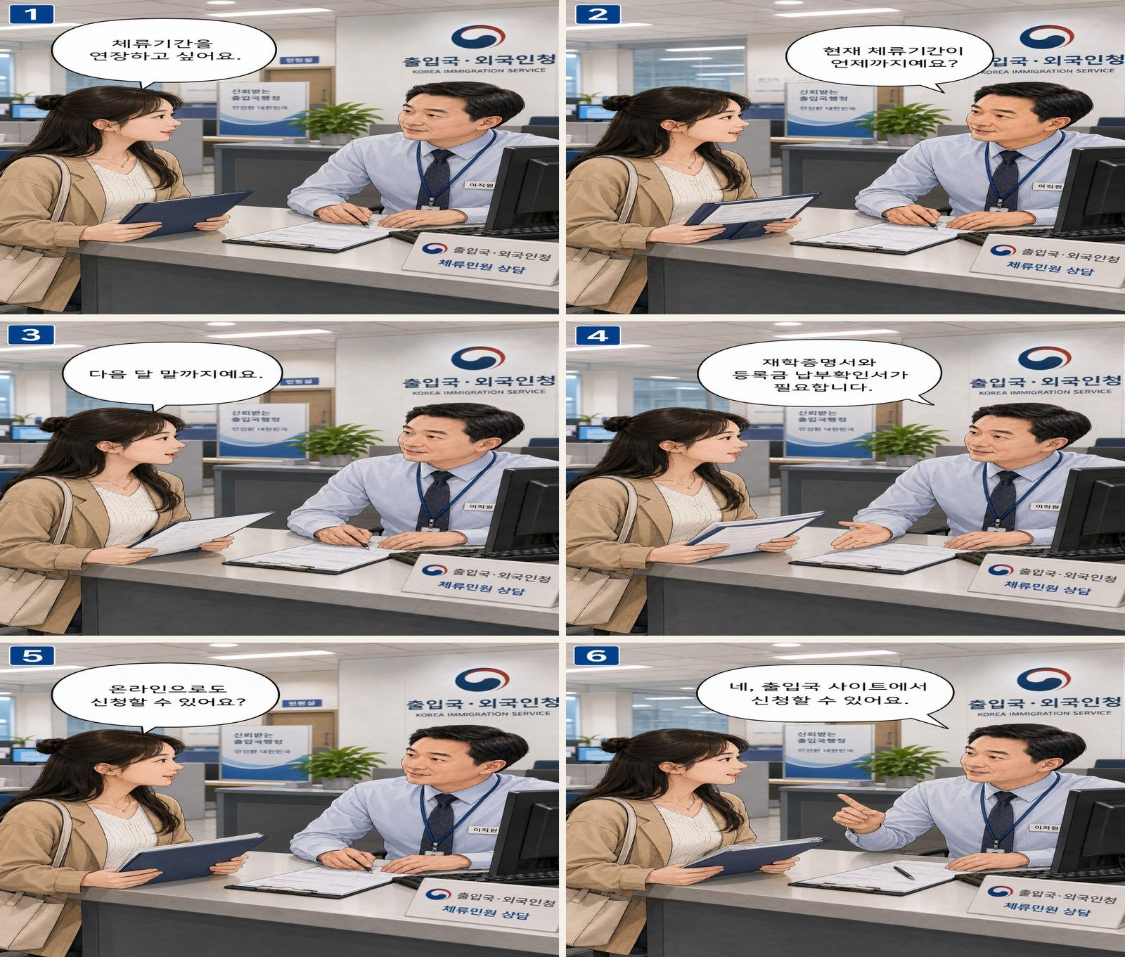 Verlängerung des Aufenthaltszeitraums — 체류기간 연장 Korean dialogue storyboard