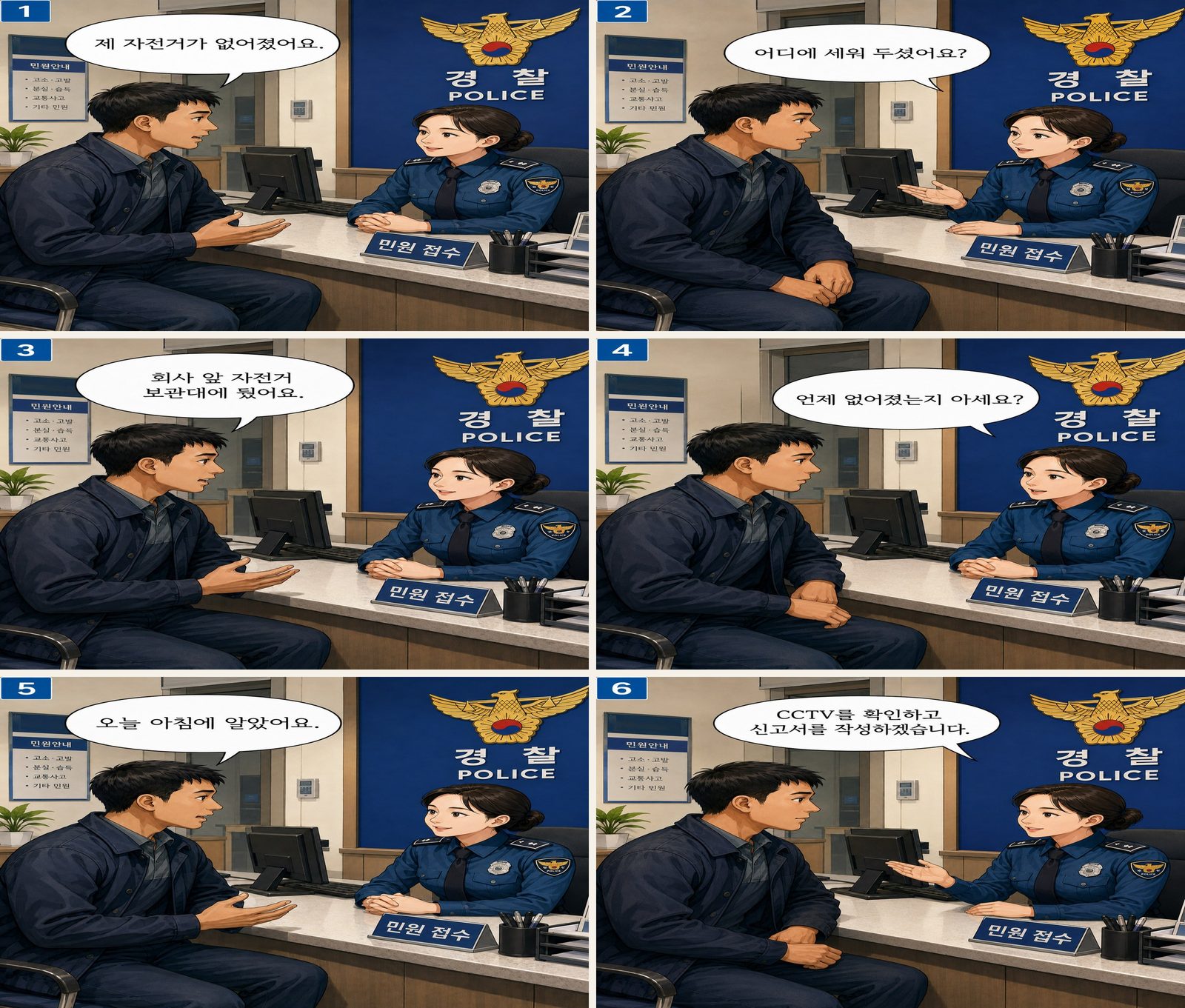Lapor kepada polis — 경찰에 신고 Korean dialogue storyboard